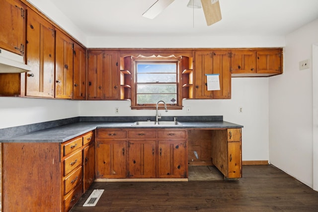 1421 Lakeview Rd, Clarksville, TN 37040 - kitchen featuring brown cabinets, open shelves, dark wood-style floors, and dark countertops