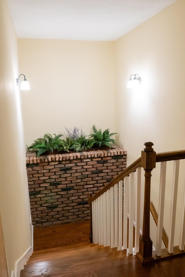 745 Contraband Ln, Cookeville, TN 38501 - stairway featuring wood finished floors and brick wall