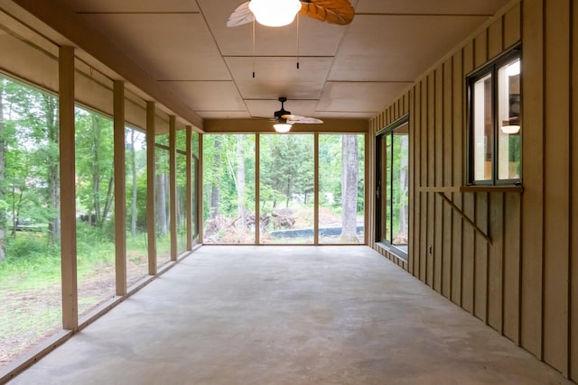 745 Contraband Ln, Cookeville, TN 38501 - unfurnished sunroom with ceiling fan, concrete flooring, and plenty of natural light