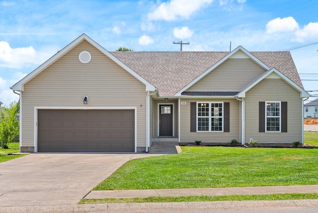 3798 Bret Dr, Clarksville, TN 37040 - ranch-style house with driveway, a garage, a front yard, and roof with shingles