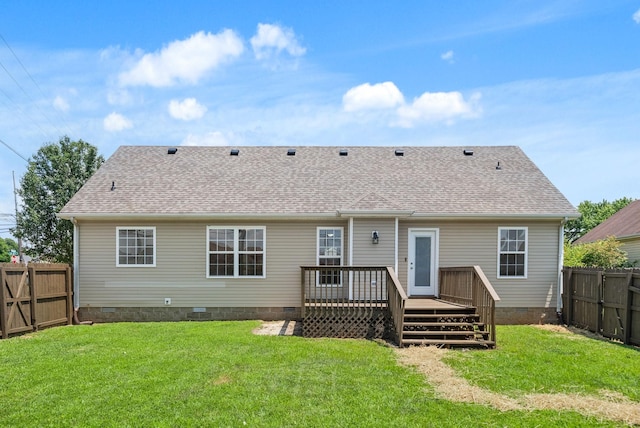 3798 Bret Dr, Clarksville, TN 37040 - back of property featuring crawl space, a fenced backyard, a wooden deck, and a shingled roof