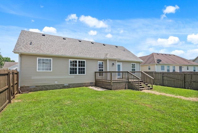 3798 Bret Dr, Clarksville, TN 37040 - rear view of property with crawl space, a deck, a fenced backyard, and a shingled roof