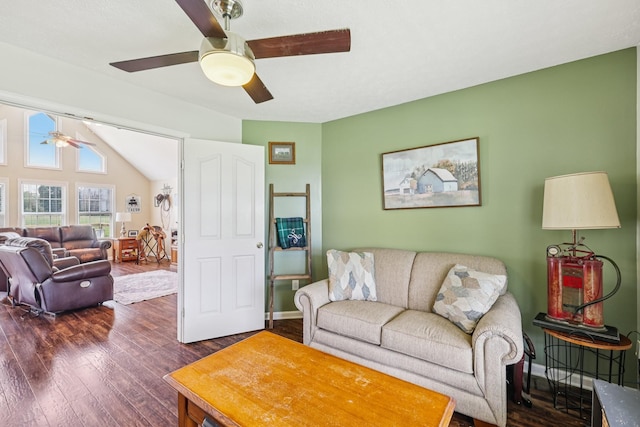 4505 Polaris Dr, Chapel Hill, TN 37034 - living area with ceiling fan, dark wood-type flooring, and lofted ceiling