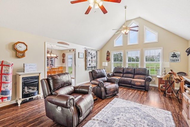 4505 Polaris Dr, Chapel Hill, TN 37034 - living room with ceiling fan, dark wood-type flooring, plenty of natural light, and high vaulted ceiling