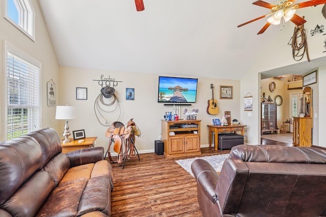 4505 Polaris Dr, Chapel Hill, TN 37034 - living area featuring ceiling fan, wood finished floors, and high vaulted ceiling