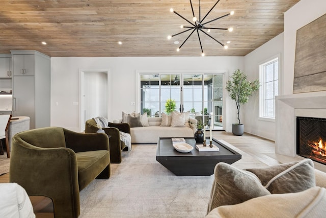 6315 Callie Ln, Brentwood, TN 37027 - living room featuring wooden ceiling, a chandelier, and a fireplace