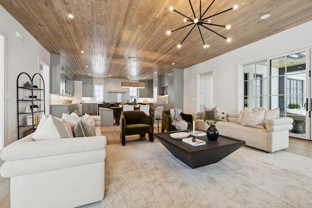 6315 Callie Ln, Brentwood, TN 37027 - living room with wood ceiling, a chandelier, and recessed lighting