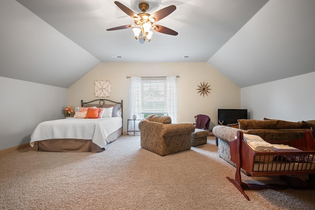 116 Sherrolyn Ct, Burns, TN 37029 - carpeted bedroom featuring lofted ceiling and a ceiling fan