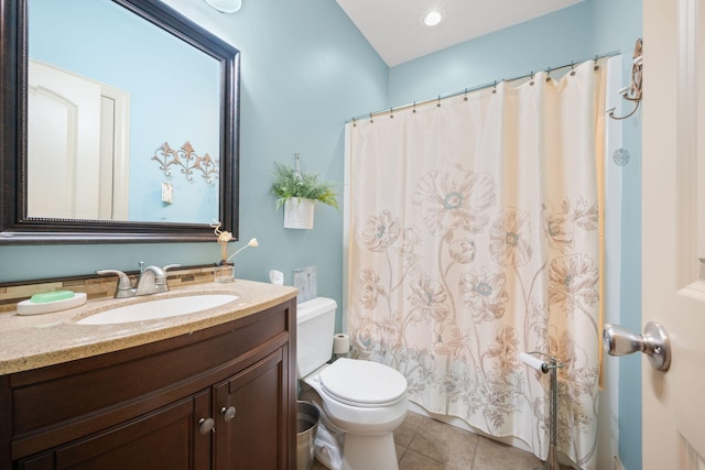 116 Sherrolyn Ct, Burns, TN 37029 - bathroom featuring tile patterned floors, vanity, and curtained shower