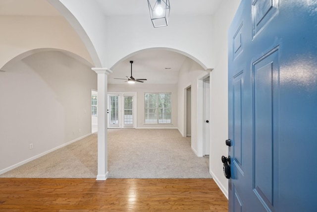 3455 Esquire Dr, Murfreesboro, TN 37130 - entryway featuring ceiling fan, light colored carpet, and light wood-type flooring