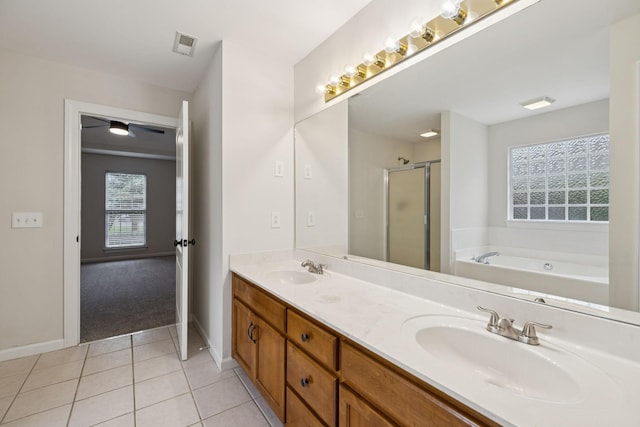 3455 Esquire Dr, Murfreesboro, TN 37130 - full bath with a shower stall, a bath, double vanity, and tile patterned floors