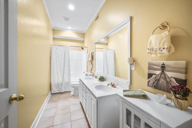 9732 Turnbridge Ct, Brentwood, TN 37027 - full bathroom with crown molding, double vanity, tile patterned floors, and recessed lighting