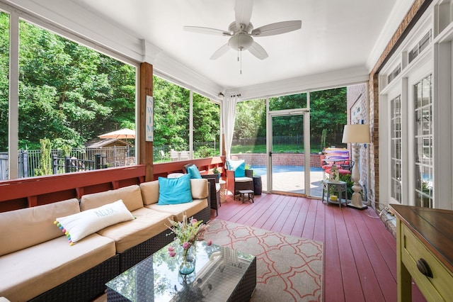 9732 Turnbridge Ct, Brentwood, TN 37027 - sunroom / solarium featuring an outdoor hangout area and a ceiling fan