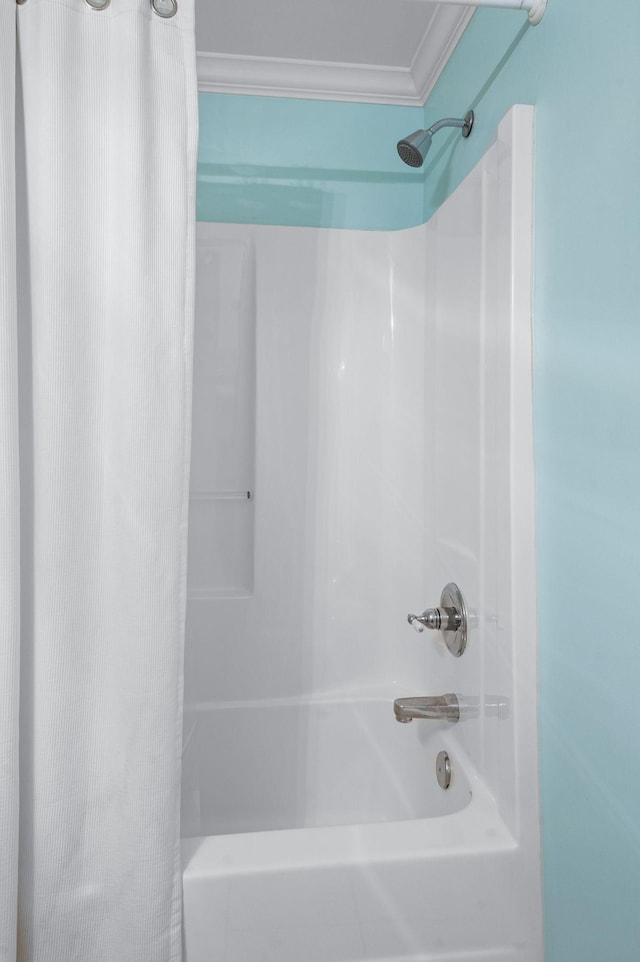 9732 Turnbridge Ct, Brentwood, TN 37027 - bathroom with shower / bath combo and ornamental molding