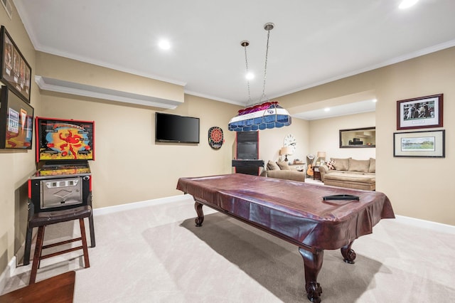9732 Turnbridge Ct, Brentwood, TN 37027 - rec room with carpet floors, crown molding, billiards table, and recessed lighting