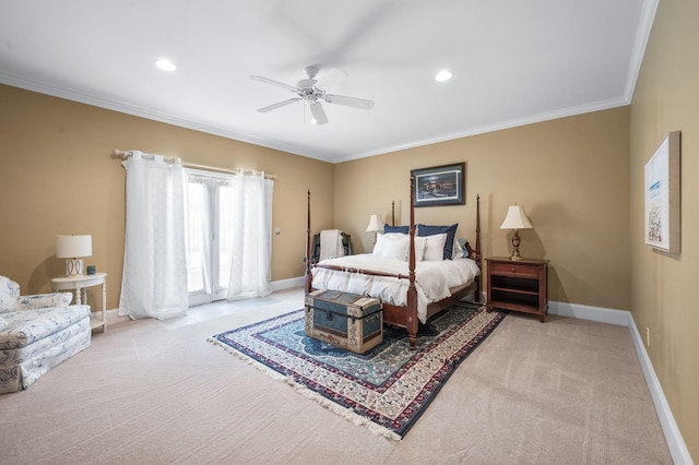 9732 Turnbridge Ct, Brentwood, TN 37027 - carpeted bedroom featuring ornamental molding, access to outside, recessed lighting, and a ceiling fan