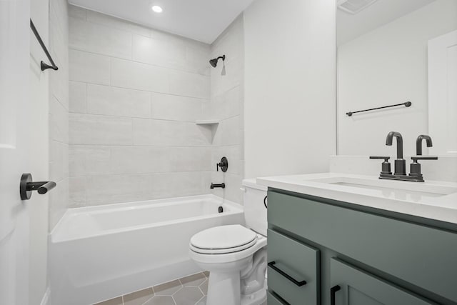 7428 Leelee Dr, Franklin, TN 37064 - bathroom with vanity, bathing tub / shower combination, tile patterned floors, and recessed lighting