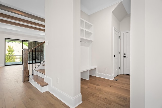 7428 Leelee Dr, Franklin, TN 37064 - mudroom featuring wood finished floors and beamed ceiling
