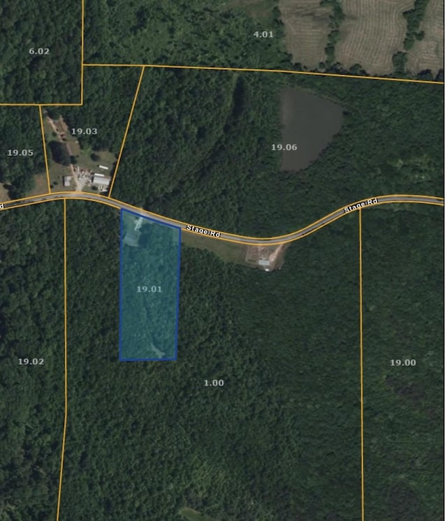 270 Stage Rd, Reagan, TN 38368 - aerial view of property's location with property parcel outlined