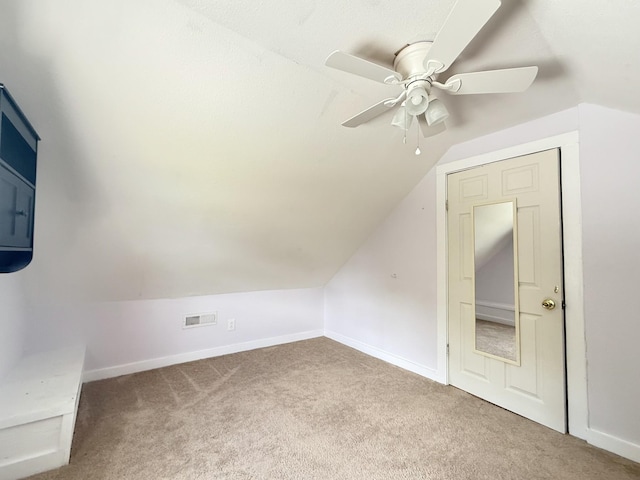 2844 Jarman Hollow Rd, Palmyra, TN 37142 - additional living space with carpet, vaulted ceiling, and ceiling fan