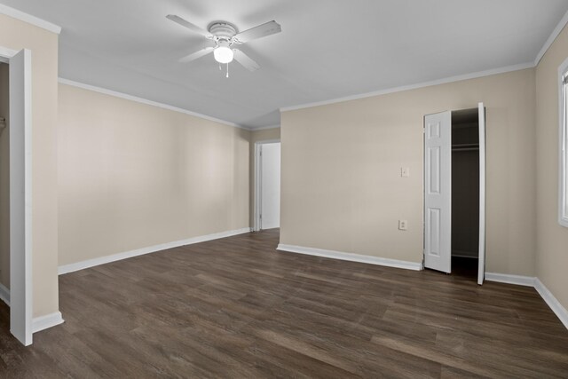 420 E State St E, Murfreesboro, TN 37130 - unfurnished bedroom featuring dark wood-type flooring, ornamental molding, and ceiling fan