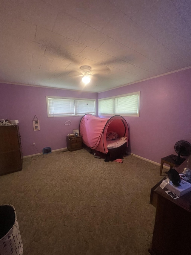 1212 Poplar Dr, Lawrenceburg, TN 38464 - bedroom featuring carpet floors, a ceiling fan, and crown molding