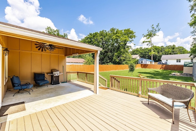 305 Bryant St, Watertown, TN 37184 - deck with a ceiling fan, a fenced backyard, grilling area, and a patio area
