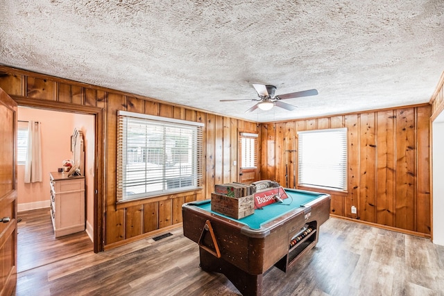 305 Bryant St, Watertown, TN 37184 - recreation room with billiards table, wood walls, wood finished floors, a ceiling fan, and crown molding