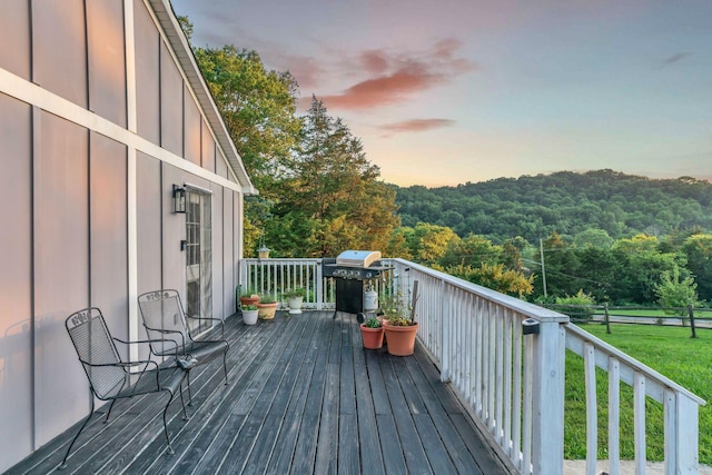 4819 Whites Creek Pike, Whites Creek, TN 37189 - wooden terrace featuring a grill, a wooded view, and a lawn