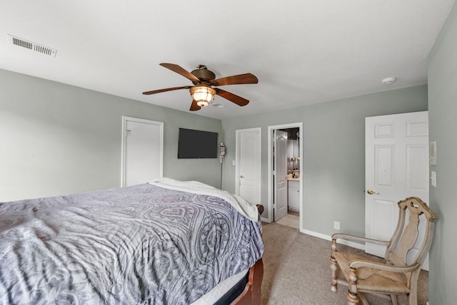 3723 Reed Rd, Indian Mound, TN 37079 - bedroom featuring light colored carpet, a ceiling fan, and ensuite bathroom
