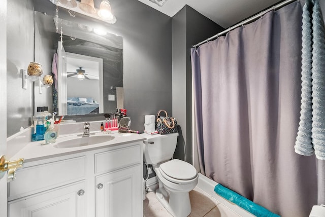 3723 Reed Rd, Indian Mound, TN 37079 - bathroom with vanity, tile patterned flooring, a shower with curtain, and a ceiling fan