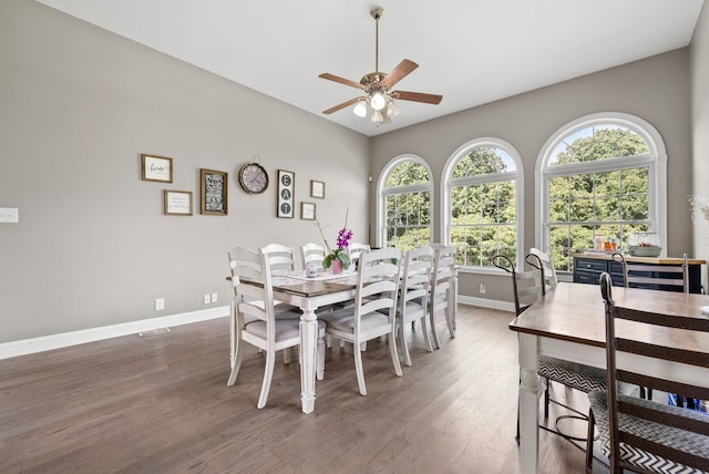 3723 Reed Rd, Indian Mound, TN 37079 - dining room featuring ceiling fan, wood finished floors, and lofted ceiling