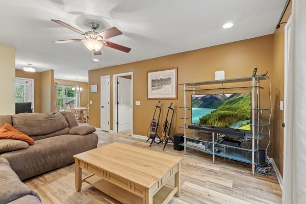 414 Grace St, Springfield, TN 37172 - living room with a ceiling fan, light wood finished floors, and recessed lighting
