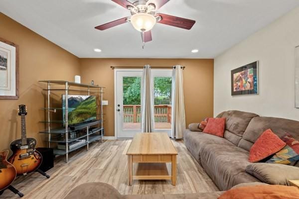 414 Grace St, Springfield, TN 37172 - living room with light wood-style flooring, ceiling fan, and recessed lighting