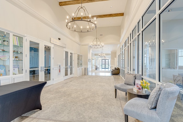 141 Tipton Pass, Spring Hill, TN 37174 - sunroom / solarium featuring french doors, a chandelier, and beam ceiling