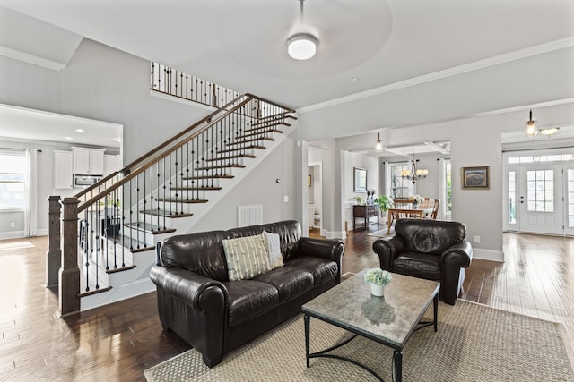 2188 Capistrano Way, Nolensville, TN 37135 - living area featuring stairway, hardwood / wood-style floors, crown molding, and plenty of natural light