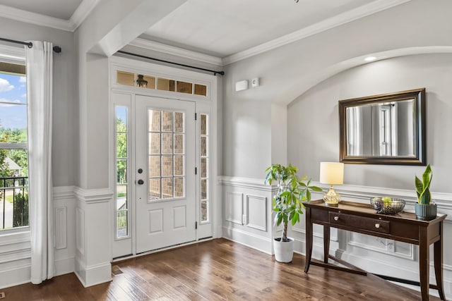 2188 Capistrano Way, Nolensville, TN 37135 - entrance foyer with dark wood-style floors, wainscoting, crown molding, and a decorative wall