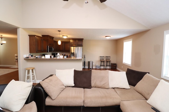 120 Mai Ridge Ln, Lafayette, TN 37083 - living area featuring lofted ceiling and a ceiling fan