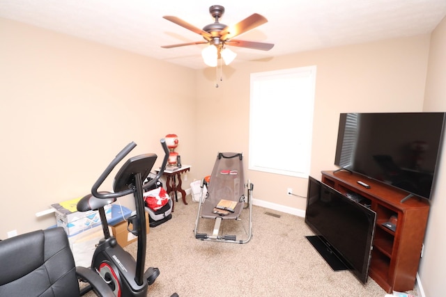 120 Mai Ridge Ln, Lafayette, TN 37083 - exercise room featuring a ceiling fan and carpet