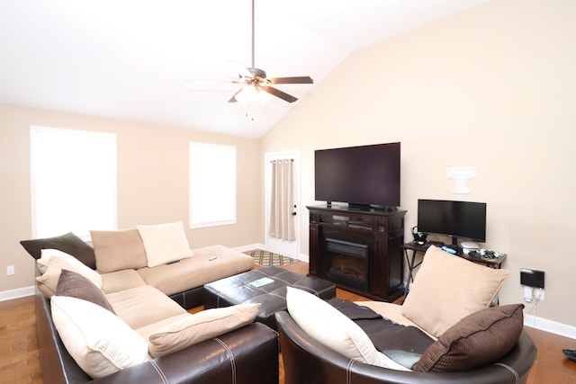 120 Mai Ridge Ln, Lafayette, TN 37083 - living area with ceiling fan, vaulted ceiling, and wood finished floors