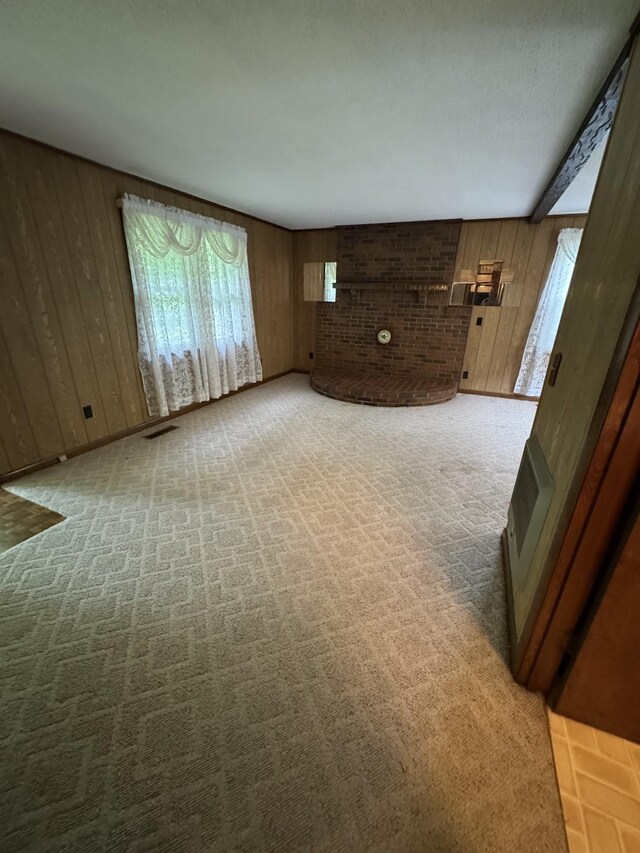 3911 Old Bottom Rd, Lafayette, TN 37083 - unfurnished living room with wood walls and carpet flooring