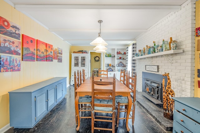 1211 Haber Dr, Brentwood, TN 37027 - dining area featuring beamed ceiling, dark wood-style flooring, ornamental molding, built in features, and wooden walls
