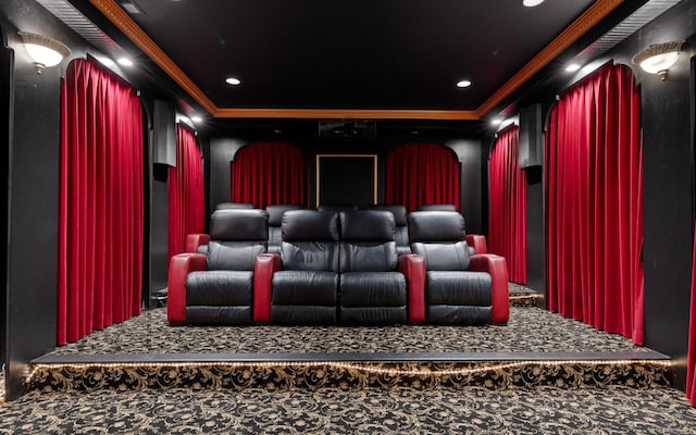 11 Saint Nicholas Way, Signal Mountain, TN 37377 - cinema room with ornamental molding and recessed lighting