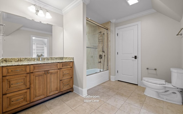 11 Saint Nicholas Way, Signal Mountain, TN 37377 - bathroom featuring vanity, shower / bath combination with glass door, tile patterned flooring, and crown molding