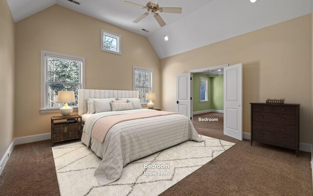 11 Saint Nicholas Way, Signal Mountain, TN 37377 - bedroom with carpet floors, high vaulted ceiling, and ceiling fan