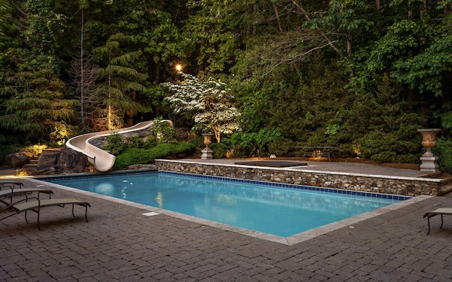 11 Saint Nicholas Way, Signal Mountain, TN 37377 - swimming pool featuring a water slide, a patio, and a forest view