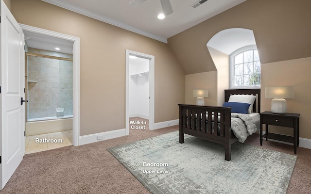 11 Saint Nicholas Way, Signal Mountain, TN 37377 - bedroom featuring carpet flooring, a spacious closet, ensuite bathroom, recessed lighting, and ornamental molding