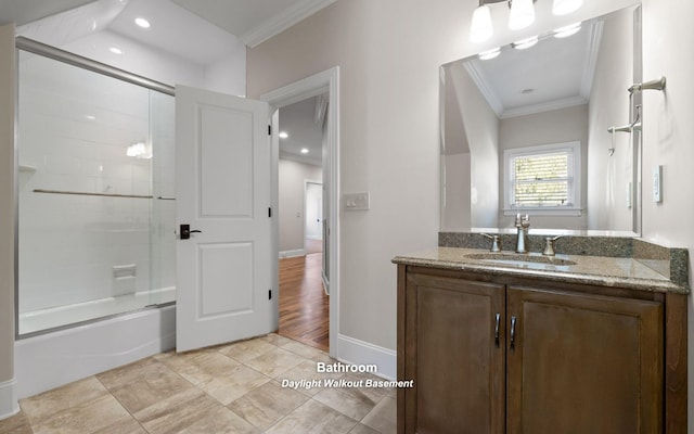 11 Saint Nicholas Way, Signal Mountain, TN 37377 - bathroom featuring crown molding, vanity, shower / bath combination with glass door, and recessed lighting