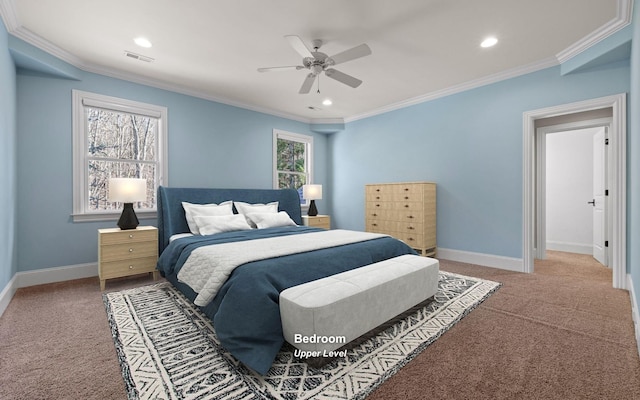 11 Saint Nicholas Way, Signal Mountain, TN 37377 - bedroom featuring carpet, ornamental molding, recessed lighting, and a ceiling fan