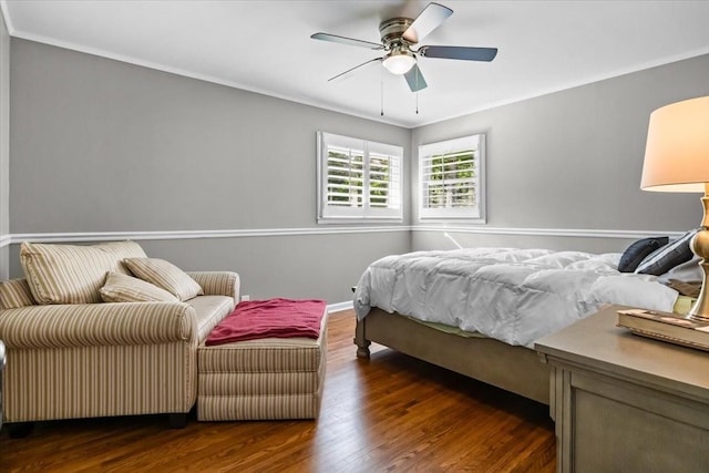 215 Sunset Dr, New Johnsonville, TN 37134 - bedroom with wood finished floors, crown molding, and ceiling fan
